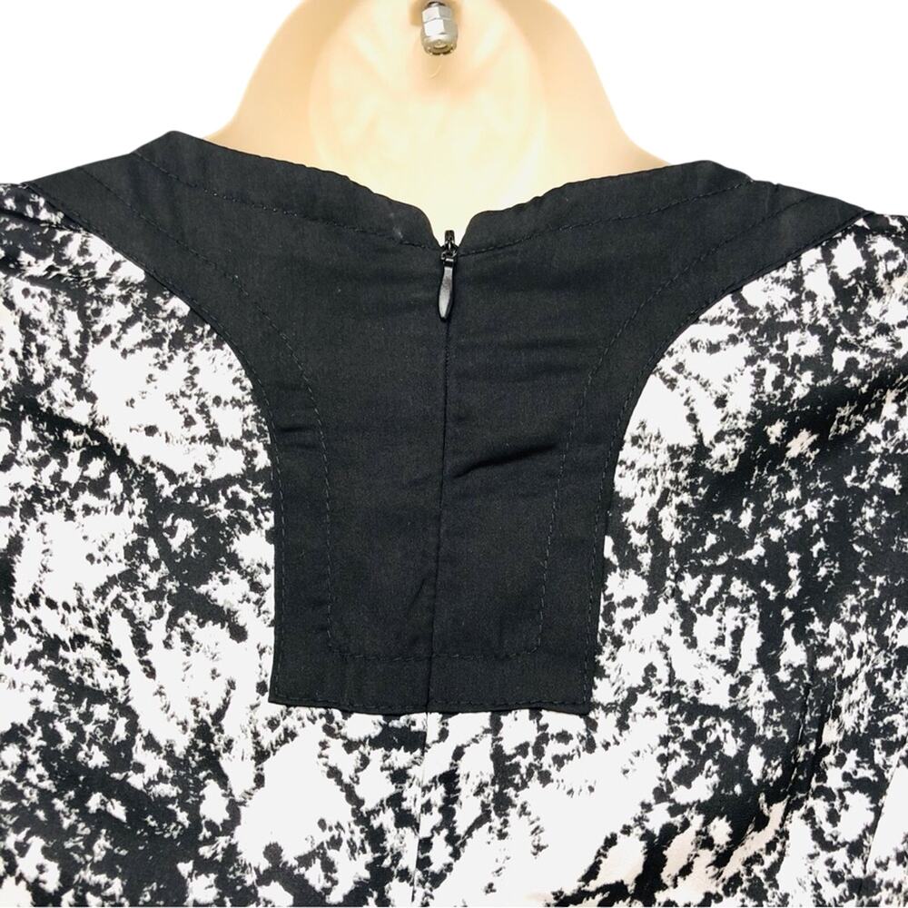 Kensie Black White graphic Print Sleeveless Fit & fFare Dress Black Accent Trim - Picture 6 of 16